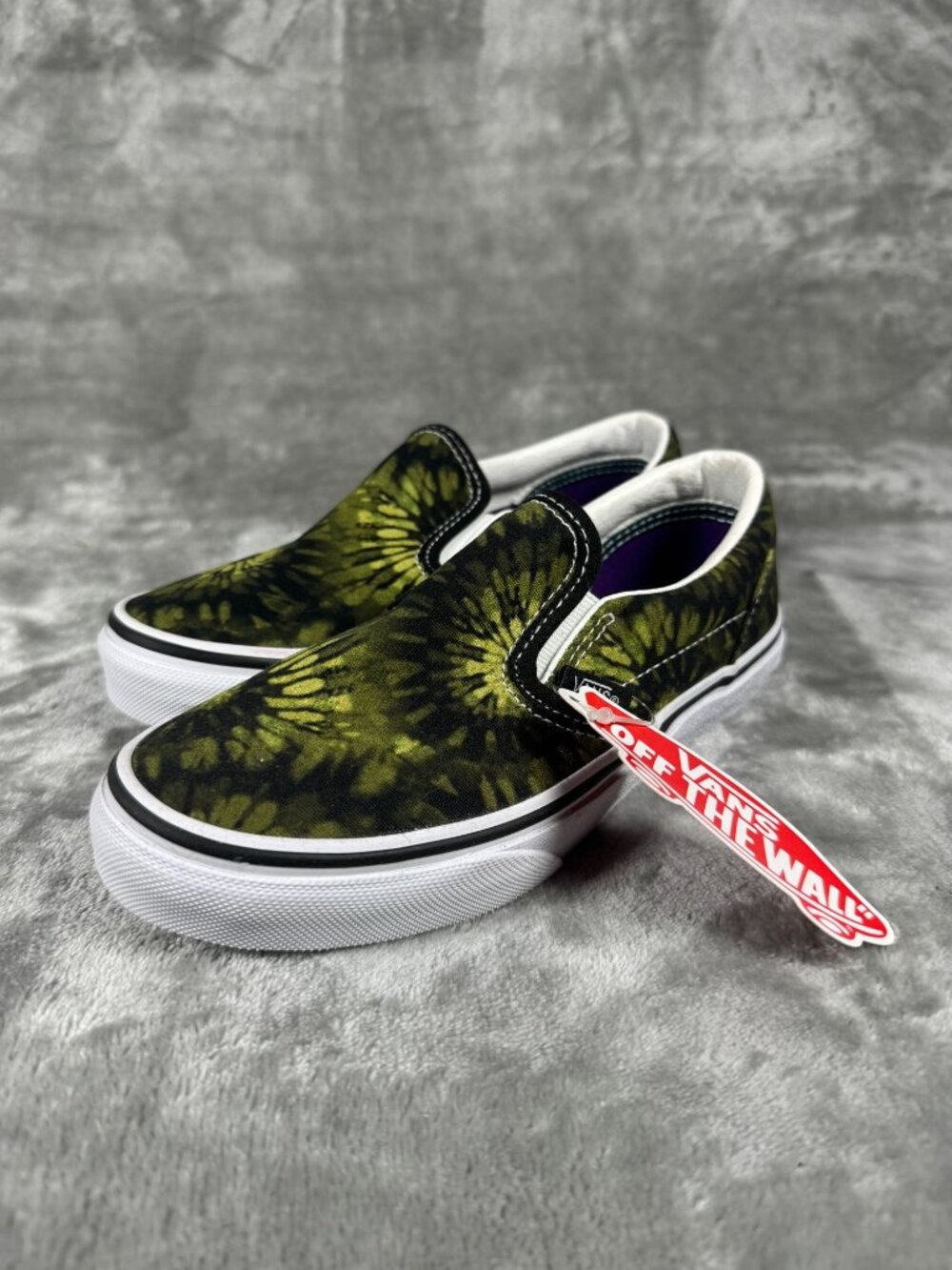 Vans Classic Slip-On Youth Shoes Green Tie-Dye Camocollage Size 1.5 UY